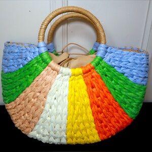 Woven Straw Bag,Handmade Half-Moon Shell Tote Crescent Moon Bag